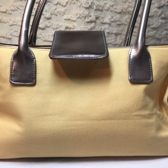 Victoria's Secret Yellow Cotton Canvas w/Silver Trim Satchel Handbag 12"x5" - Picture 2 of 11
